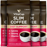 Vitacup Slim Ground Coffee, Diet Support With Ginseng, Garcinia, B Vitamins, Medium Dark Roast, Bold And Smooth,100% Arabica Specialty Coffee Grounds, 4 Bags, 11Oz Each