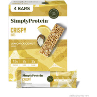 Simply Protein - Lemon Coconut Crispy Bars - Plant Based Protein Bars - Low Carb, Low Sugar, High Fiber - 13G Protein, 2G Sugar, 7G Fiber - Vegan, Gluten Free, Non Gmo, Kosher - 4 Bars
