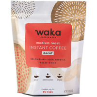 Waka Instant Coffee, Decaffeinated Medium Roast - 100% Arabica Colombian Beans, Freeze Dried Granules, No Sugar Or Additives - Bulk Bag For Quick Hot And Iced Coffees, Up To 80 Cups (8Oz)