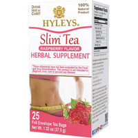 Hyleys Slim Tea Raspberry With Green Tea & Senna - Herbal Weight Loss Detox Cleanse Supplement For Belly Fat, Bloating & Metabolism Boost - 25 Tea Bags (6 Pack)