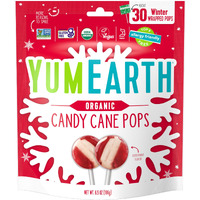 Yumearth Organic Candy Cane Lollipops - Individually Wrapped Peppermint Pops - Dye Free, Allergy Friendly, Non Gmo, Gluten Free, Vegan - 30 Count (Pack Of 1)