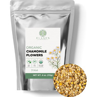 Elanen Naturals Organic Chamomile Flowers 4 Oz. (113G), Usda Certified Organic Chamomile Tea Loose Leaf, Camomile Tea, Manzanilla Tea Herb, German Chomomile Golden Chamomeal, Whole