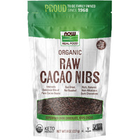 Now Foods, Organic Raw Cacao Nibs, Rich, Pure Cacao Bean Bits, Dark Chocolate Flavor, Certified Non-Gmo 8-Ounce (Packaging May Vary)