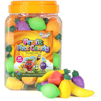 60 Fruit Shaped Fizzy Candy Powder, With Hanging Hole Caps For Decorative Stringing, Fun And Unique 90S Retro Candy, Gluten Free & Nut Free, By 4Yoreelves