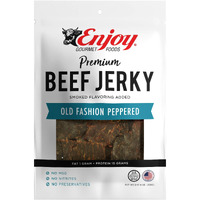 Enjoy Beef Jerky Old Fashion Peppered | 8 Oz (Pack Of 1) | Traditional Style | Usa Made | High Protein | Low Fat | Zero Trans Fat | No Preservatives | No Msg | No Nitrites | Resealable Bag