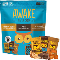 Awake - Caffeinated Chocolate Bites - Variety Pack (3 Flavors), 50 Bites - Peanut Butter, Milk, & Caramel - 50Mg Caffeine - Energy Bites - Coffee Alternative - Fairtrade, Gluten Free, Non Gmo - 0.48Oz