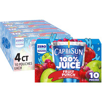 Capri Sun 100% Juice Fruit Punch Naturally Flavored Kids Juice Blend (40 Ct Pack, 4 Boxes Of 10 Pouches)