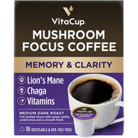 Vitacup Mushroom Coffee Pods - Boost Focus & Immunity With Lions Mane, Chaga, Vitamins, For Memory & Clarity, Recyclable K-Cup Pods, 16 Ct