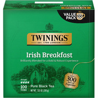 Twinings Irish Breakfast Black Tea, 100 Individually Wrapped Tea Bags, Flavourful, Bold, Robust Caffeinated Black Tea, Enjoy Hot Or Iced