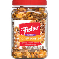 Fisher Snack Honey Roasted Mixed Nuts With Peanuts, 24 Ounces, Peanuts, Cashews, Almonds, Filberts, Pecans