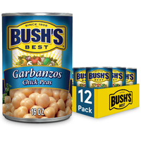 Bush's Best 16 Oz Canned Garbanzo Beans (Chickpeas), Source Of Plant Based Protein And Fiber, Vegetarian, Low Fat, Gluten Free, (Pack Of 12)