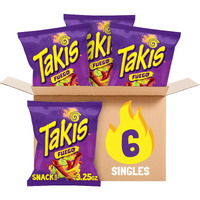 Takis Fuego 6 Pc / 3.25 Oz Snack Size Case, Hot Chili Pepper & Lime Flavored Extreme Spicy Rolled Tortilla Chips