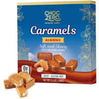 Choczero Sugar Free Almond Caramels, Soft And Chewy With Roasted Almonds, Keto Candy, All Natural, Low Carb Snack (3.5Oz Box)