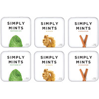 Simply Mints | Variety Pack - Peppermint, Ginger, Cinnamon | Pack Of Six (180 Pieces Total) | Breath Freshening + Aspartame-Free + Vegan + Non-Gmo