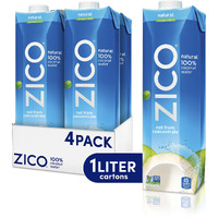 Zico 100% Coconut Water, No Added Sugar, Refreshingly Delicious, Hydration With Electrolytes, 33.8 Fl Oz (Pack Of 4)