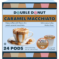 Double Donut Flavored Coffee Pods, Caramel Macchiato Coffee, Caramel Coffee For Keurig K Cups Machines, Medium Roast Coffee In Recyclable Pods, 24 Count