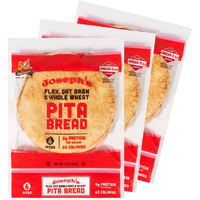 Flax Pita 3 Pack - Joseph's Pita Bread Value 3-Pack, Flax Oat Bran And Whole Wheat, 7G Carbs Per Serving, Fresh Baked (6 Per Pack, 18 Pitas Total)