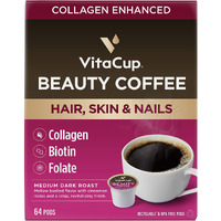 Vitacup Beauty Collagen Coffee Pods For Hair, Skin & Nails, With Biotin & Folate, Medium Dark Roast, Keto Friendly, Recyclable Single Serve Pod Compatible With Keurig K-Cup Brewers,64 Ct