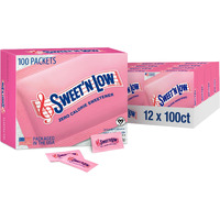 Sweet'N Low Zero Calorie Sweetener Packets, 100 Ct Box, 12 Pack, Kosher & Gluten Free, Low Glycemic Index, Individual Tea And Coffee Sweetener Packets