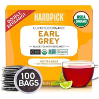 Handpick, Organic Earl Grey Black Tea Bags (100 Count) Double Bergamot Oil | Caffeinated, Usda Organic Earl Grey Tea Bags | Flavoured With Citrus And Bergamot Brew Hot/Iced Tea With Or Without Milk