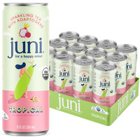 Juni Sparkling Tea With Adaptogens, Tropical Tea, Zero Sugar, 5 Calories, Organic, Iced Tea, Natural Caffeine From Green Tea, Vegan, Adaptogen Drink, 12 Fl Oz Cans (12-Pack)