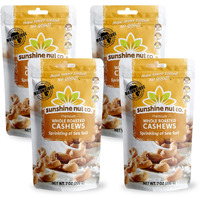 Whole Roasted Lightly Salted Cashews By Sunshine Nuts Co., Gluten Free, Peanut Free And Vegan Individual Snack Packs For Kids And Adults, Gmo Free, Sprinkling Of Salt Flavor, 4 Pack, 7 Oz. Each