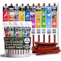 Jerky-N-Spice Wild Game Meat Sticks (10-Pack), Exotic Beef Jerky Variety Pack, Carnivore Snacks, Beef Jerkey, Beef Jerky Snack Packs, Gift Basket Men, Exotic Snacks, Meat Snacks, Gift Box Men, Carnivore Snax