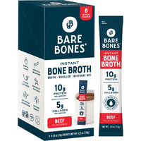 Bare Bones Beef Bone Broth Instant Powdered Mix | Rich Savory Packets On-The-Go No Artificial Flavors | 100% Grass Fed Keto & Paleo Friendly | 10G Protein | 8 Pack