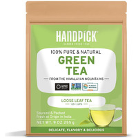 Handpick, Green Tea Loose Leaf (255G/9Oz) +100 Cups | Non-Gmo, 100% Pure Green Tea Leaves Sourced From Himalayas, India | Resealable Ziplock Pouch