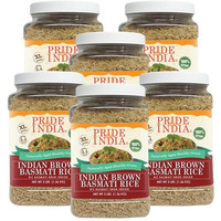 Pride Of India - Pack Of 6 - Extra Long Brown Basmati Rice - Naturally Aged Healthy Grain, 3 Lbs Jar