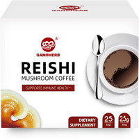 Ganoherb Reishi Mushroom Coffee Mix, Organic Instant Ganoderma Cafe With 100% Natural Ganoderma Lucidum Lingzhi Black Coffee For Stress Relief Better Focus Immune Support, Mix Flavor No Sugar 25 Bag
