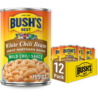 Bush's Best 15.5 Oz Canned White Chili Bean/Northern/Mild, Source Of Plant Based Protein And Fiber, Low Fat, Gluten Free, (Pack Of 12)