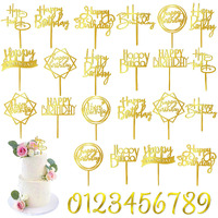50 Pcs Gold Happy Birthday Cake Topper Acrylic Birthday Cupcake Topper Pick For Birthday Party Cake Desserts Pastries Decorations (Gold)