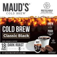 Maud's Black Cold Brew Dark Roast Coffee Pods, 18 Ct | Cold Brew Classic Black Coffee | 100% Arabica Dark Roast Coffee | Solar Energy Produced Recyclable Pods Compatible With Keurig K Cups Maker