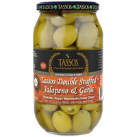 Tassos Double Stuffed Jalapeno And Garlic Super Mammoth Olives Imported From Greece 35.27Oz