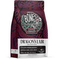 Bones Coffee Company Dragon's Lair Whole Coffee Beans, Low Acid, Made With Arabica Coffee Beans, Dark Roast Gourmet Coffee, Coffee Lover Gift Ideas (12 Oz)