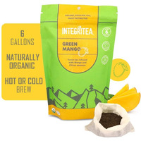 Integritea Green Mango Flavored Green Tea, 6 Organic Unsweetened Iced Tea Bags, 6 Gallons, Hot Or Cold Brew, Fairly & Sustainably Sourced