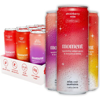 Moment Adaptogen Drink (Shark Tank) - Sparkling Fruity Fun | Strawberry Rose, Mango Chilli, Plum Ginseng | L-Theanine & Ashwagandha For Calm & Clarity | 0 Added Sugar, 0 Alcohol | 12-Pack