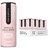 Pop & Bottle, Oat Milk Lattes - Cold Brew With Sustainably Sourced Marine Collagen, Mct Oil, Oat Milk, Organic, Dairy Free, Gluten Free, Great As Iced Coffee, Lightly Sweetened With Dates - Vanilla, 8 Fl Oz (12 Pack)