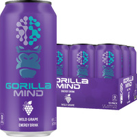 Gorilla Mind Energy Drink | Unmatched Energy  Amplified Focus | N-Acetyl-L-Tyrosine, Alpha-Gpc, 200Mg Caffeine, Uridine, Saffron | 0 Sugar Or Artificial Colors | 16Oz, 12-Pack (Wild Grape)