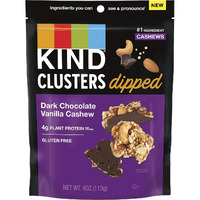 Kind Snack Clusters Dipped, Dark Chocolate Vanilla Cashew, Gluten Free, 4G Protein, 4 Ounce , 8Count