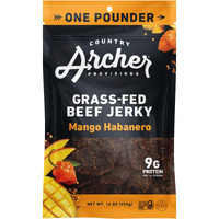 Country Archer Grass-Fed Beef Jerky - Beef Jerky Snack Pack, Beef Jerky Bulk, Individual Beef Jerky Pack, Protein Snack, Country Archer Beef Jerky, Gluten Free, Paleo - Mango Habanero, 16 Oz