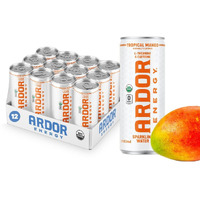 Ardor Energy Sparkling Water Tropical Mango 12 Pack With 100Mg Organic Caffeine From Green Tea & 200Mg Organic L-Theanine (Focus & Calm). No Sugar. No Calories. Vegan. Gluten Free.