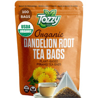 Tozzy Usda Organic Dandelion Root Tea - 100 Count (Pyramid Tea Bags) | Kidney Support | Pure Plant-Based Ingredients | Eco-Conscious Packaging