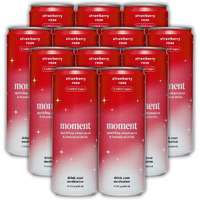 Moment Adaptogen Drink (Shark Tank) | Strawberry Rose Sparkling Soda | Flavored Sparkling Water | L-Theanine, Ashwagandha For Calm | Sugar Free Drinks, 0 Caffeine, 0 Alcohol | 12-Pack