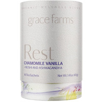 Grace Farms Rest Wellness Organic Tea Blend (16 Pyramid Sachets) | Sleep And Stress Support For Evening | Chamomile Vanilla Tea With Adaptogenic Herbs And Mushrooms | Fairtrade And Kosher