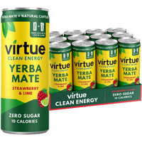 Virtue Yerba Mate, Strawberry & Lime - Natural Energy Drink - Sugar Free, Zero Calories, 8.4 Oz (Pack Of 12)