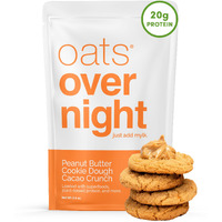 Oats Overnight - Peanut Butter Cookie Dough Cacao Crunch - Vegan, 20G Protein, High Fiber Breakfast Shake - Gluten Free, Non Gmo Oatmeal (2.4 Oz Per Meal) (24 Pack)