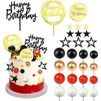 Black Red Gold White Ball Cake Toppers Set, Acrylic Birthday Cake Toppers Star Cake Toppers Mirror Cupcake Topper Ball Shaped Cake Insert Toppers Birthday Cake Decorations Party Supplies (Black Red