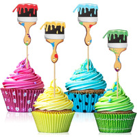 36Pcs Paint Brush Cupcake Toppers Painting Cupcake Picks Toothpicks For Art Theme Cake Decorations Artist Birthday Party Favors Supplies